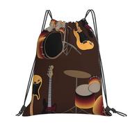 YOFIEN Rock Pattern Of Retro Drums Water Drawstring Backpack Resistant String Bag for Women Men Sports Gym Sackpack