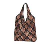 YOFIEN Rose Gold Art Deco Fans On Black Foldable Tote Bag Reusable Large Capacity Shopping Bags
