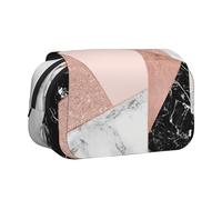 YOFIEN Rose Gold Glitter Black White Marble Geometric Pencil Pouch Portable Double Layer Stationery Organizer