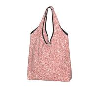YOFIEN Rose Gold Pink Glitter Foldable Tote Bag Reusable Large Capacity Shopping Bags