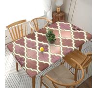 YOFIEN Rosegold Pink And Copper Moroccan Tile Pattern 5FT Rectangle Fitted Waterproof Table Cover,Spillproof Protector Elastic Edge