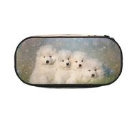 YOFIEN Samoyed Puppies White Dogs Family Small Samoyed,Small Pencil Case Large Capacity Pencil Pouch Office Stationery Organizer
