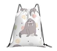 YOFIEN Seal And Walrus Pattern Water Drawstring Backpack Resistant String Bag for Women Men Sports Gym Sackpack