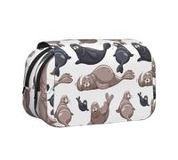 YOFIEN Seals Illustration Sea Lion Pencil Pouch Portable Double Layer Stationery Organizer