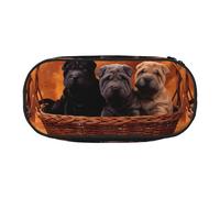 YOFIEN Shar Pei Black Puppy Small Dogs Gray Puppy Pets,Small Pencil Case Large Capacity Pencil Pouch Office Stationery Organizer