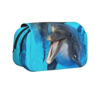 YOFIEN Smiling Face Dolphins Printed Pencil Pouch Portable Double Layer Stationery Organizer