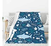 YOFIEN Smiling Shark Sea Animals Fishes Starfish Blue Super Soft Throw Flannel Blanket Thick Comfy Cozy Couch 80"x60"