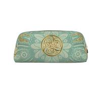 YOFIEN Soft Sage Green and Gold Celtic Mandala Pencil Case for Girls, Pen Pouch Organizer Pencil Bag with Zipper