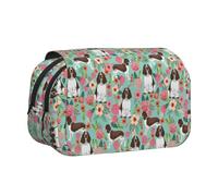 YOFIEN Springer Spaniel Dog Floral Pencil Pouch Portable Double Layer Stationery Organizer