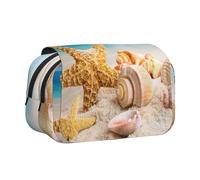 YOFIEN Starfish and Seashells On Beach Pencil Pouch Portable Double Layer Stationery Organizer