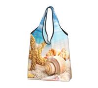 YOFIEN Starfish Seashell Ocean Beach Foldable Tote Bag Reusable Large Capacity Shopping Bags