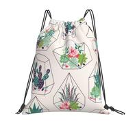 YOFIEN Succulents Cactuses Tropical Plant Water Drawstring Backpack Resistant String Bag for Women Men Sports Gym Sackpack