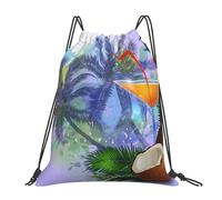 YOFIEN Summer With Palm Trees And Juice Water Drawstring Backpack Resistant String Bag for Women Men Sports Gym Sackpack