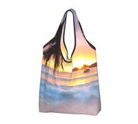 YOFIEN Sunrise Tropical Palm Tree Island Foldable Tote Bag Reusable Large Capacity Shopping Bags