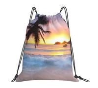 YOFIEN Sunrise Tropical Palm Tree Island Water Drawstring Backpack Resistant String Bag for Women Men Sports Gym Sackpack