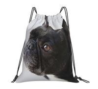 YOFIEN Sweet Pet Cute Black French Bulldog Puppy Water Drawstring Backpack Resistant String Bag for Women Men Sports Gym Sackpack