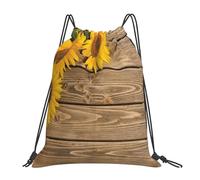 YOFIEN Three Sunflowers On Wooden Water Drawstring Backpack Resistant String Bag for Women Men Sports Gym Sackpack
