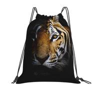 YOFIEN Tiger Head In Dark Printed Water Drawstring Backpack Resistant String Bag for Women Men Sports Gym Sackpack