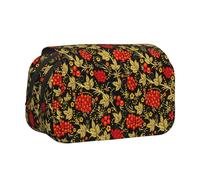 YOFIEN Traditional Russian Khokhloma Pencil Pouch Portable Double Layer Stationery Organizer