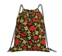 YOFIEN Traditional Russian Khokhloma Water Drawstring Backpack Resistant String Bag for Women Men Sports Gym Sackpack