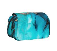 YOFIEN Trendy Abstract Teal Gold Swirls Pencil Pouch Portable Double Layer Stationery Organizer