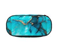 YOFIEN Trendy Abstract Teal Gold Swirls,Small Pencil Case Large Capacity Pencil Pouch Office Stationery Organizer