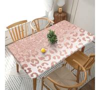 YOFIEN Trendy Faux Rose Gold Glitter Ombre Leopard 5FT Rectangle Fitted Waterproof Table Cover,Spillproof Protector Elastic Edge