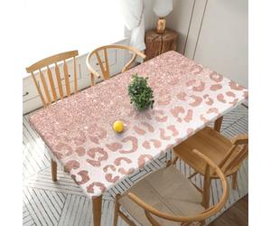 YOFIEN Trendy Faux Rose Gold Glitter Ombre Leopard 5FT Rectangle Fitted Waterproof Table Cover,Spillproof Protector Elastic Edge