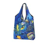 YOFIEN Tropical Fishes Printed Foldable Tote Bag Reusable Large Capacity Shopping Bags