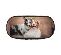 YOFIEN Two Australian Shepherd Border Collie,Small Pencil Case Large Capacity Pencil Pouch Office Stationery Organizer