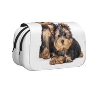 YOFIEN Two Yorkshire Terrier Puppies Pencil Pouch Portable Double Layer Stationery Organizer