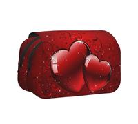 YOFIEN Valentines Glitters Love Hearts Printed Pencil Pouch Portable Double Layer Stationery Organizer