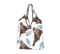 YOFIEN Watercolor Brown Walrus Foldable Tote Bag Reusable Large Capacity Shopping Bags
