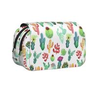 YOFIEN Watercolor Cactus Succulents Pencil Pouch Portable Double Layer Stationery Organizer