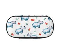 YOFIEN Watercolor Cute Hippo Watermelon,Small Pencil Case Large Capacity Pencil Pouch Office Stationery Organizer
