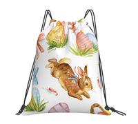 YOFIEN Watercolor Easter Rabbit Egg Water Drawstring Backpack Resistant String Bag for Women Men Sports Gym Sackpack