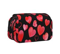 YOFIEN Watercolor Red Hearts Pattern Pencil Pouch Portable Double Layer Stationery Organizer
