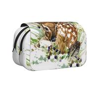 YOFIEN Watercolor Wildlife Deer Pencil Pouch Portable Double Layer Stationery Organizer