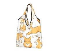 YOFIEN Welsh Corgi Foldable Tote Bag Reusable Large Capacity Shopping Bags