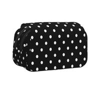 YOFIEN White Black Polka Dot Pencil Pouch Portable Double Layer Stationery Organizer