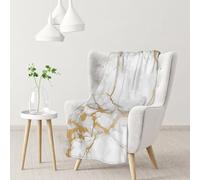 YOFIEN White Marble Gold PatternFlannel Throw Fluffy Blanket for Couch, Soft Cozy Blankets