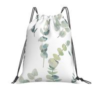 YOFIEN White Natural Greenery Twig Printed Water Drawstring Backpack Resistant String Bag for Women Men Sports Gym Sackpack