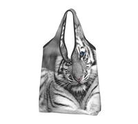 YOFIEN White Tiger Pattern Foldable Tote Bag Reusable Large Capacity Shopping Bags