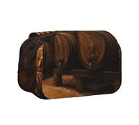 YOFIEN Wine Oak Container Pencil Pouch Portable Double Layer Stationery Organizer