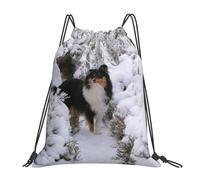 YOFIEN Winter Sheltie Wallpaper Water Drawstring Backpack Resistant String Bag for Women Men Sports Gym Sackpack