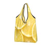 YOFIEN Yellow Lemon Printed Foldable Tote Bag Reusable Large Capacity Shopping Bags