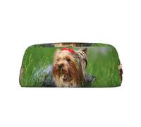 YOFIEN Yorkshire Terrier Lawn Cute Dogs Ummer Red Bow Pencil Case for Girls, Pen Pouch Organizer Pencil Bag with Zipper