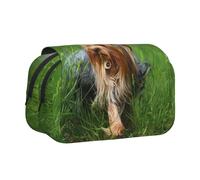 YOFIEN Yorkshire Terrier Lawn Cute Dogs Ummer Red Bow Pencil Pouch Portable Double Layer Stationery Organizer