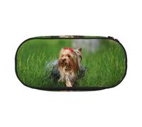 YOFIEN Yorkshire Terrier Lawn Cute Dogs Ummer Red Bow,Small Pencil Case Large Capacity Pencil Pouch Office Stationery Organizer