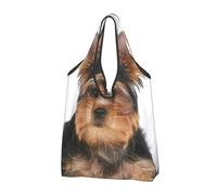 YOFIEN Yorkshire Terrier Lies On White Foldable Tote Bag Reusable Large Capacity Shopping Bags